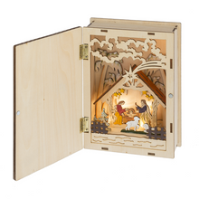 Load image into Gallery viewer, Wooden Nativity Book Light Up