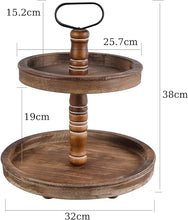 Load image into Gallery viewer, Rustic Brown Wood Two-Tier Tray with Metal Handle