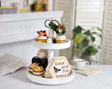 Load image into Gallery viewer, Rustic White Wood Two-Tier Tray with Metal Handle
