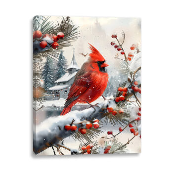 Cardinal on Snowy Branch Light Up Canvas 12x16