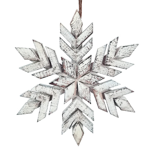 Wooden Snowflake Hanger White Washed 10