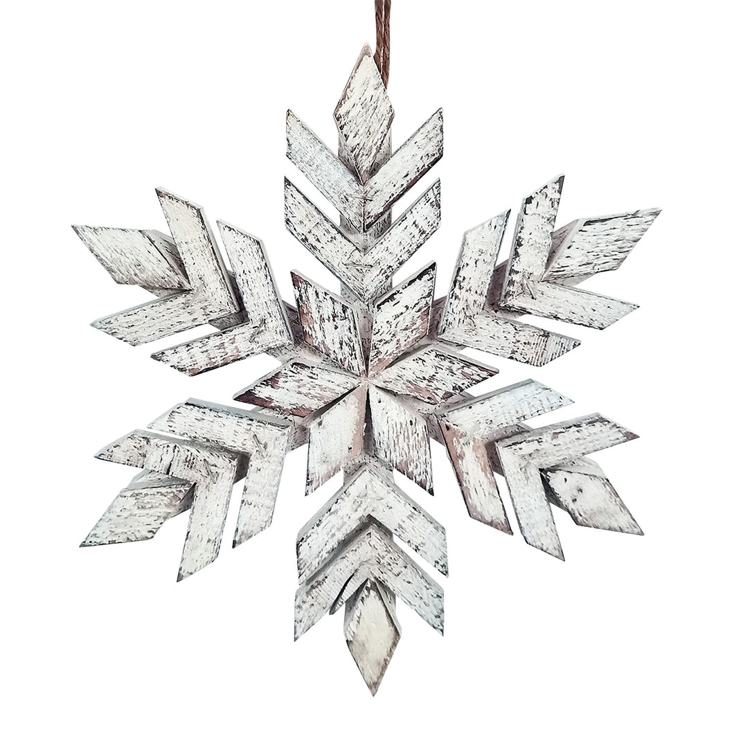 Wooden Snowflake Hanger White Washed 10