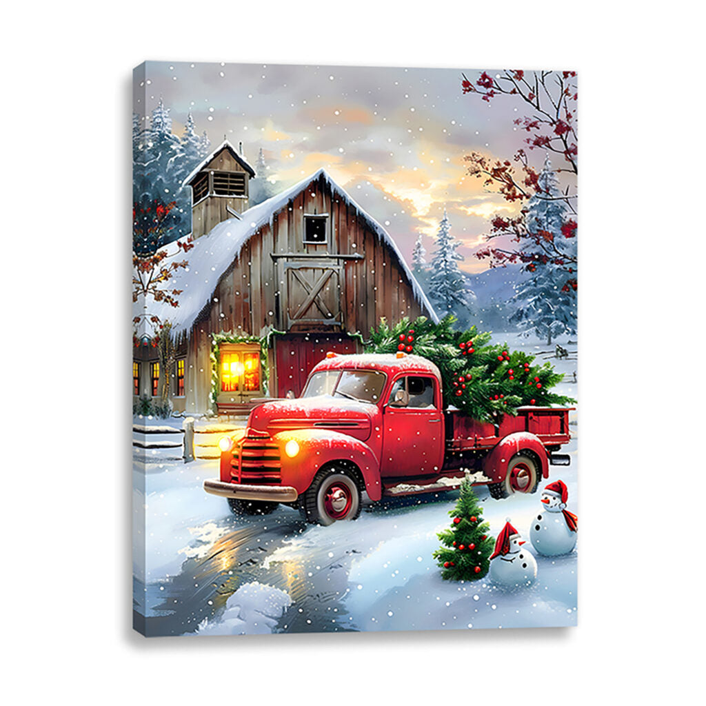 Truck & Barn Scene Light Up Canvas 12x16