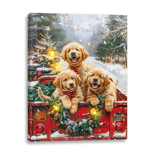 Dogs on Reg Truck Light Up Canvas 12x16
